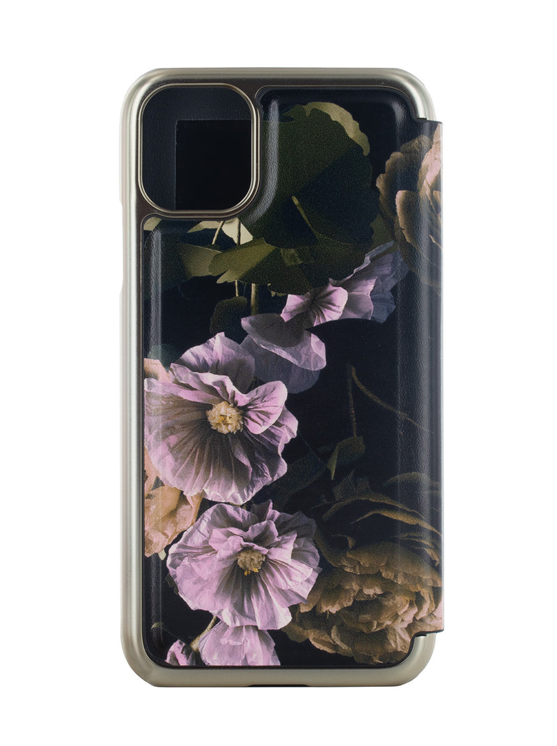 Ted Baker GLADIA Black Paper Flowers Mirror Folio Phone Case for iPhone 11 Gold Shell