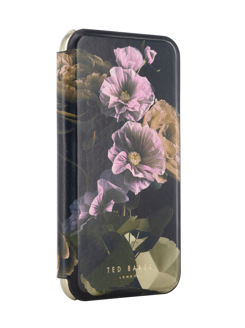 Ted Baker GLADIA Black Paper Flowers Mirror Folio Phone Case for iPhone 11 Gold Shell