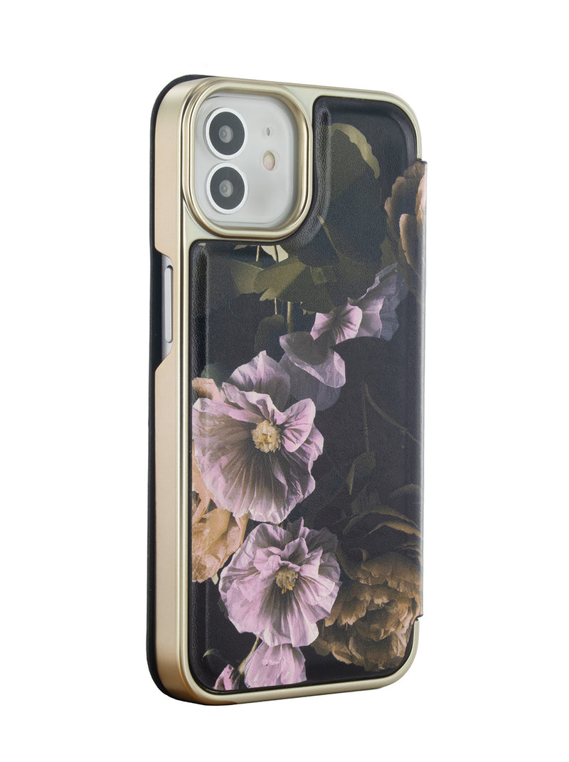 Ted Baker GLADIAS Black Paper Flowers Mirror Folio Phone Case for iPhone 12 Gold Shell