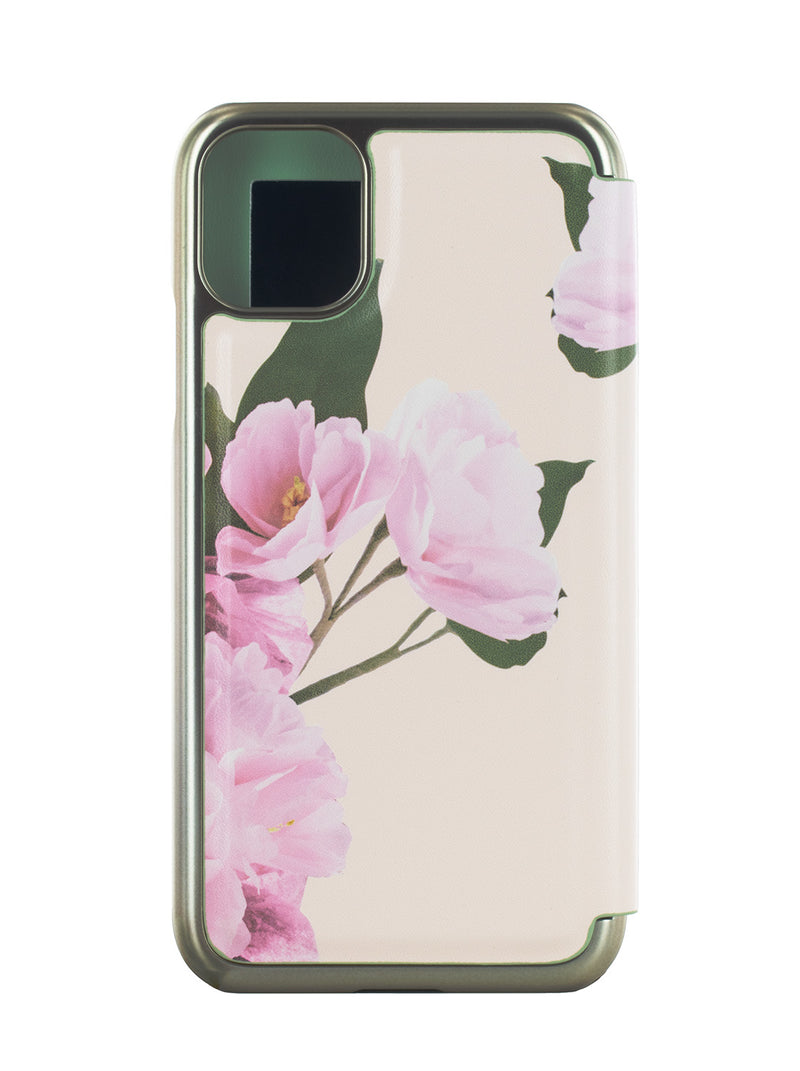 Ted Baker LIRIO Cream Flower Placement Mirror Folio Phone Case for iPhone 11 Green Gold Shell