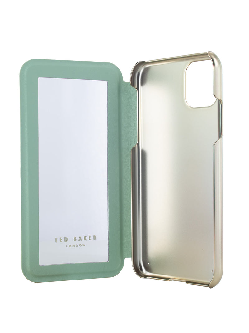 Ted Baker LIRIO Cream Flower Placement Mirror Folio Phone Case for iPhone 11 Green Gold Shell