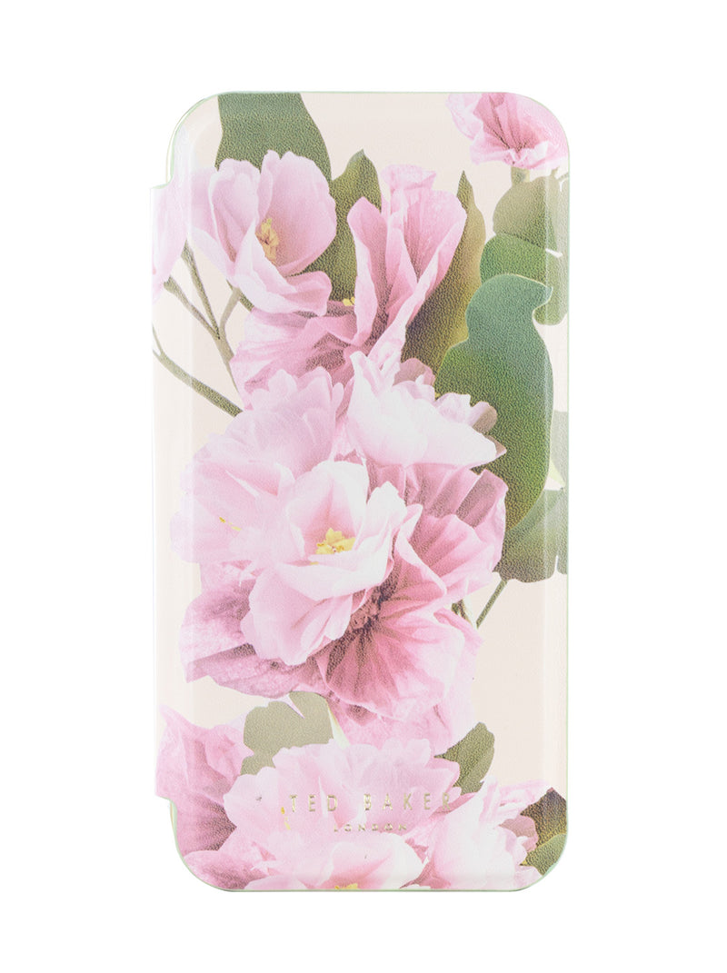 Ted Baker LIRIOS Cream Flower Placement Mirror Folio Phone Case for iPhone 12 Green Gold Shell