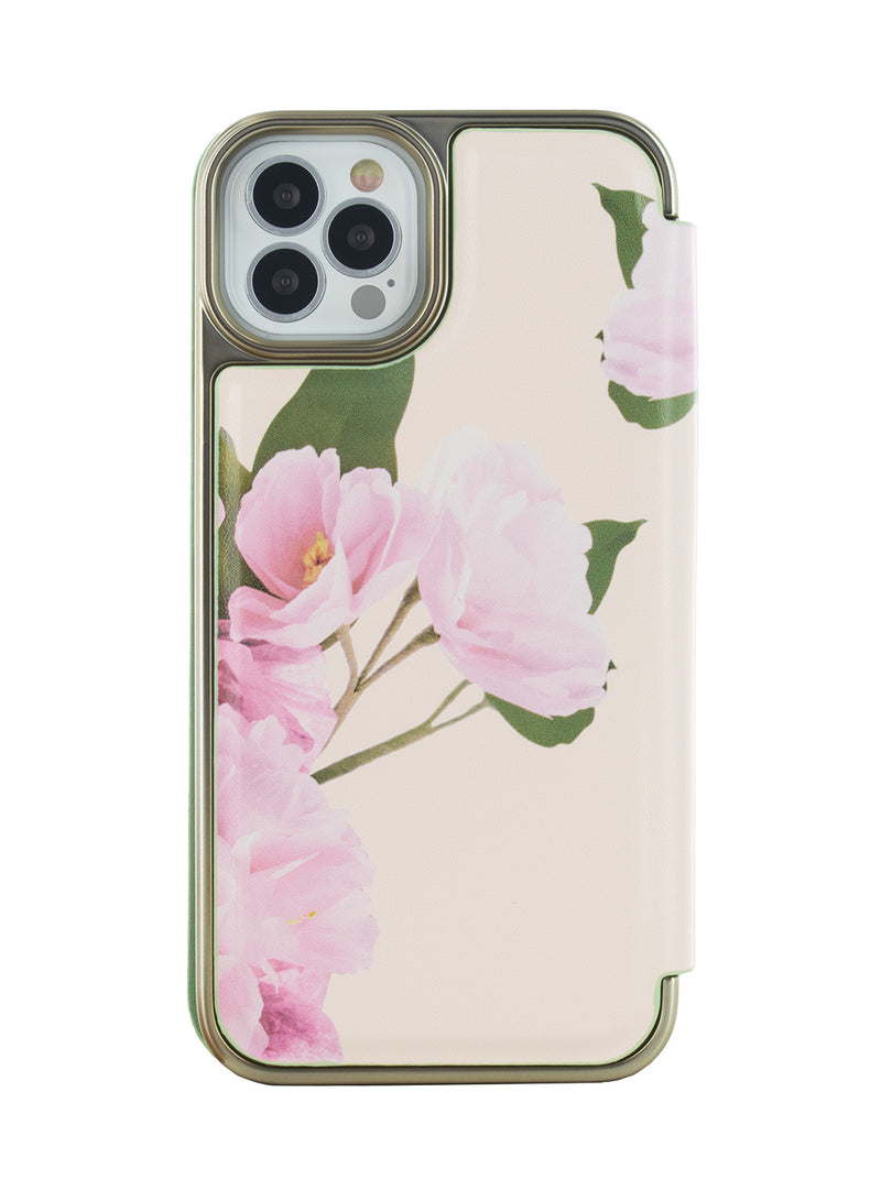 Ted Baker LIRIOS Cream Flower Placement Mirror Folio Phone Case for iPhone 12 Pro Green Gold Shell