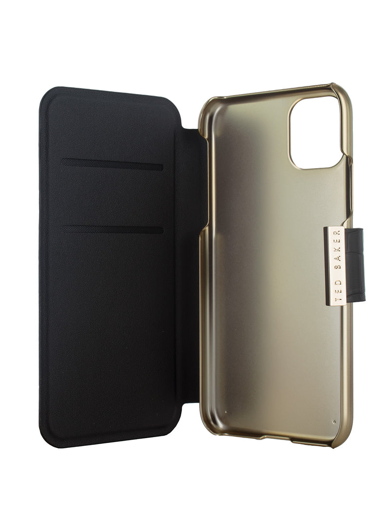 Ted Baker KHAILI Black Croc Dual Card Slot Folio Phone Case for iPhone 11 Gold Shell