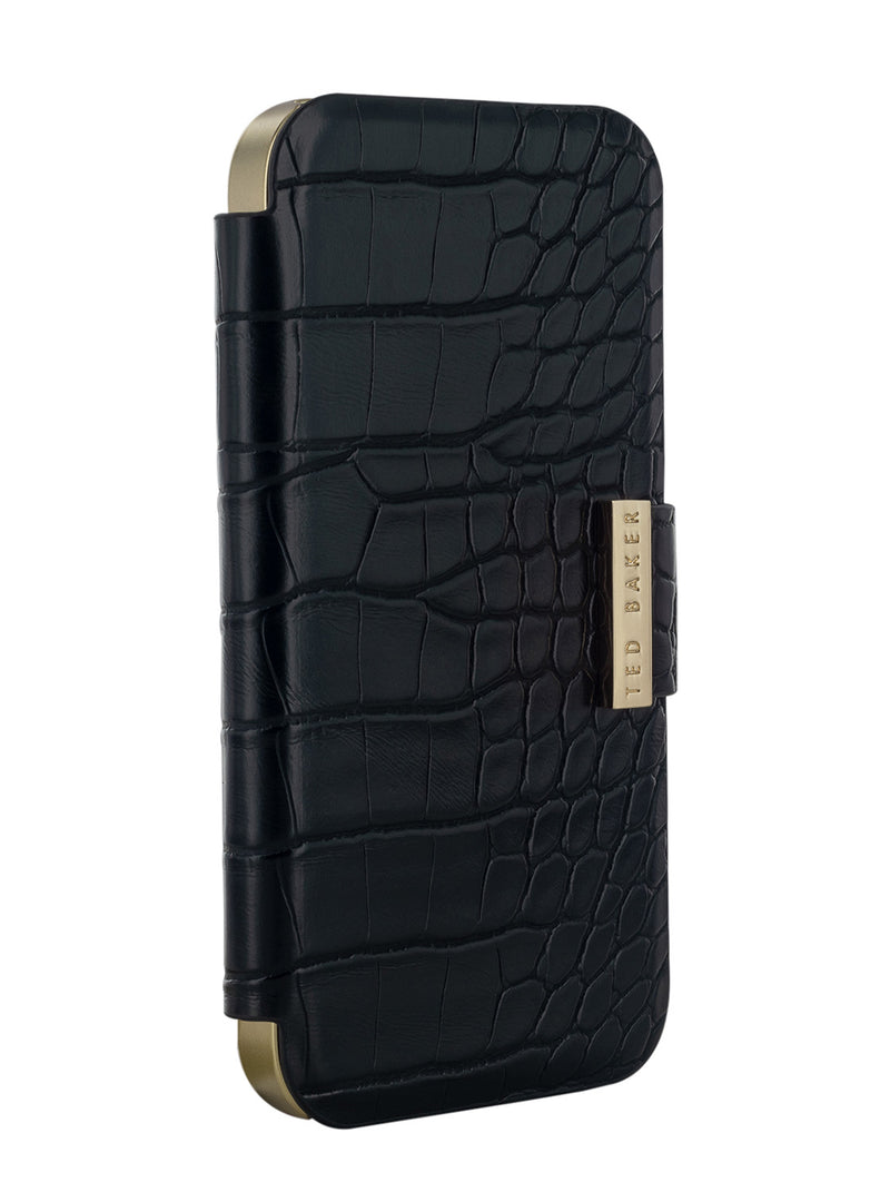 Ted Baker KHAILIA Black Croc Dual Card Slot Folio Phone Case for iPhone 12 Pro Gold Shell