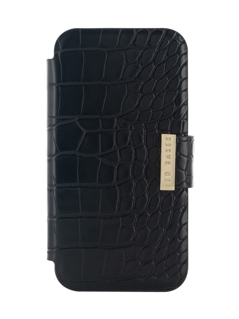 Ted Baker KHAILIA Black Croc Dual Card Slot Folio Phone Case for iPhone 12 Pro Gold Shell