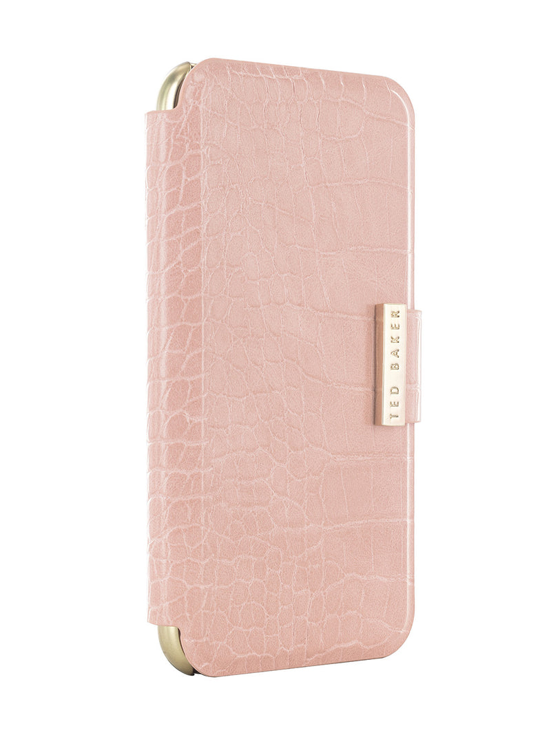 Ted Baker KHAILI Pink Croc Dual Card Slot Folio Phone Case for iPhone 11 Gold Shell