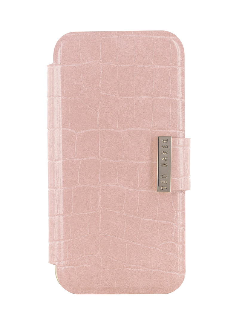 Ted Baker KHAILIA Pink Croc Dual Card Slot Folio Phone Case for iPhone 12 Pro Gold Shell