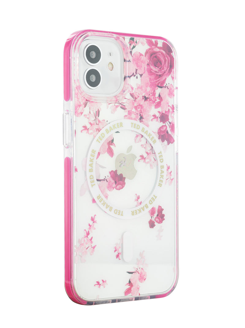 Ted Baker AZAMIA Clear Scattered Flowers Antishock Phone Case for iPhone 12 Pink Bumper Compatible with MagSafe