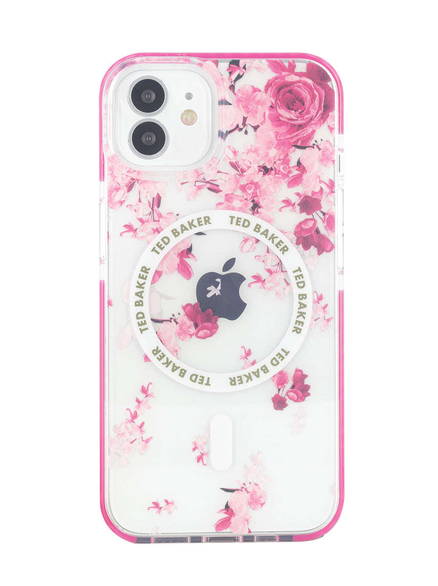 Ted Baker AZAMIA Clear Scattered Flowers Antishock Phone Case for iPhone 12 Pink Bumper Compatible with MagSafe