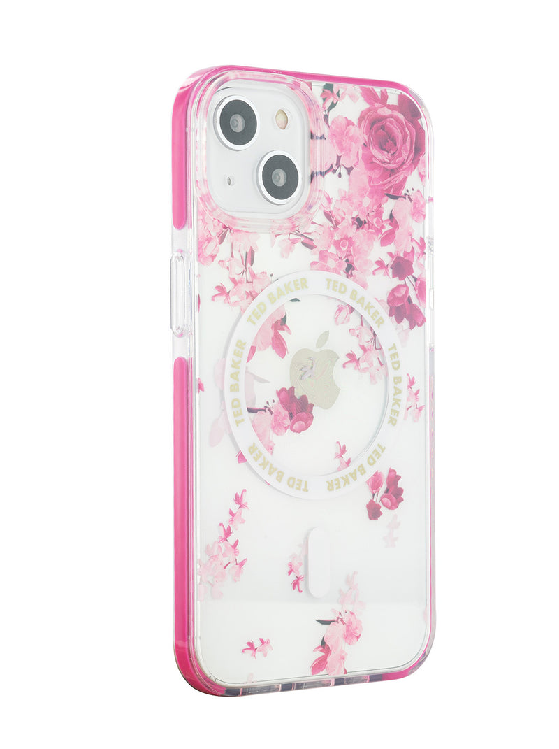 Ted Baker AZAMIAS Clear Scattered Flowers Antishock Phone Case for iPhone 14 Pink Bumper Compatible with MagSafe