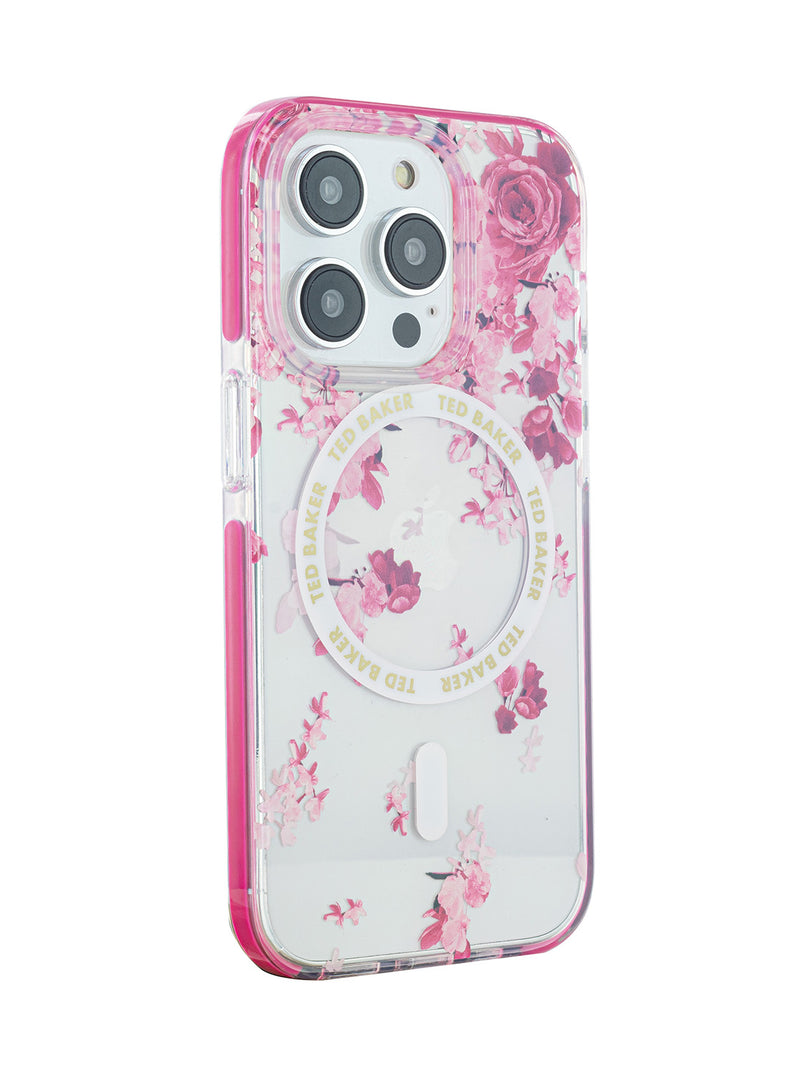 Ted Baker AZZA Clear Scattered Flowers Antishock Phone Case for iPhone 14 Pro Max Pink Bumper Compatible with MagSafe