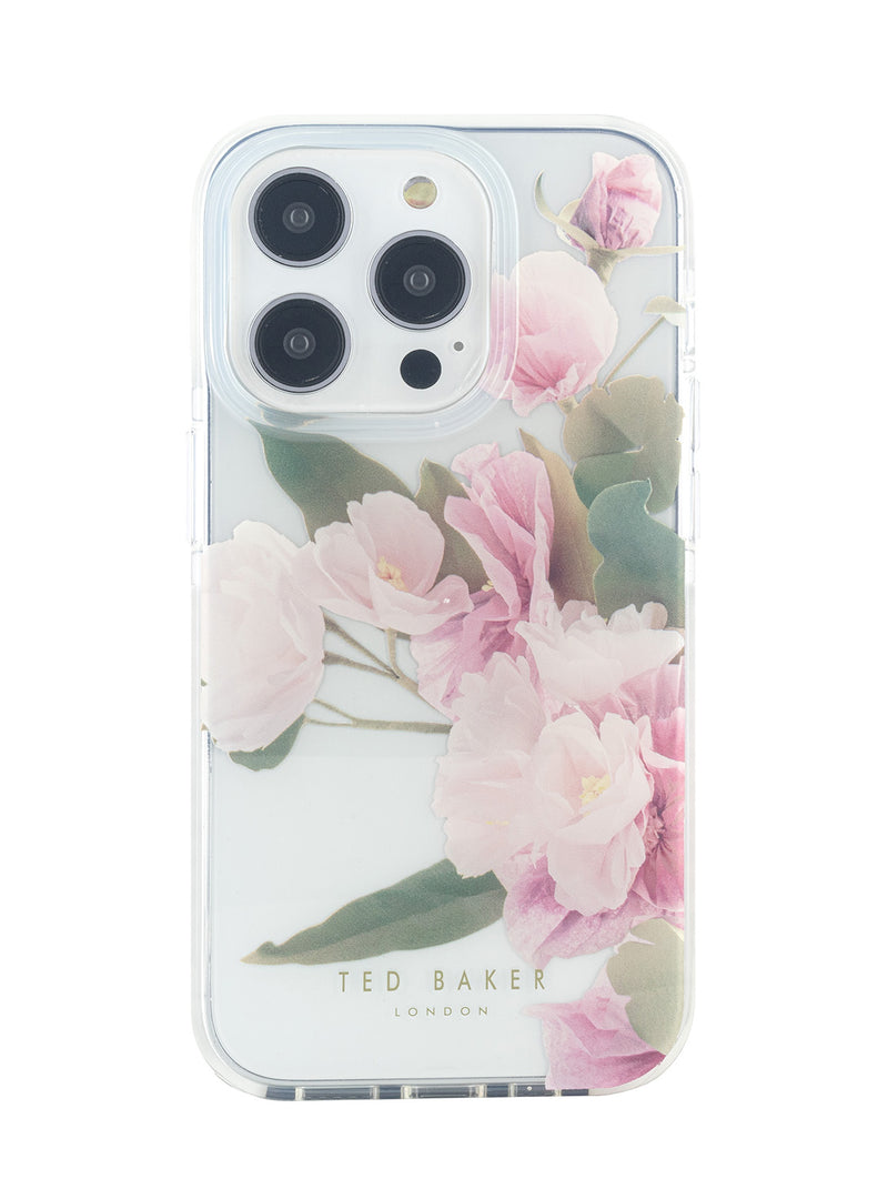 Ted Baker APPENAS Clear Flower Placement Antishock Phone Case for iPhone 14 Pro Max Cream Bumper