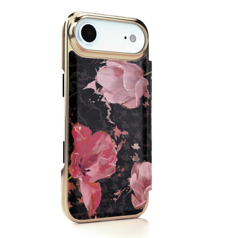 Ted Baker Pink Tulip Mirror Folio Phone Case for iPhone 17 Air Gold Shell