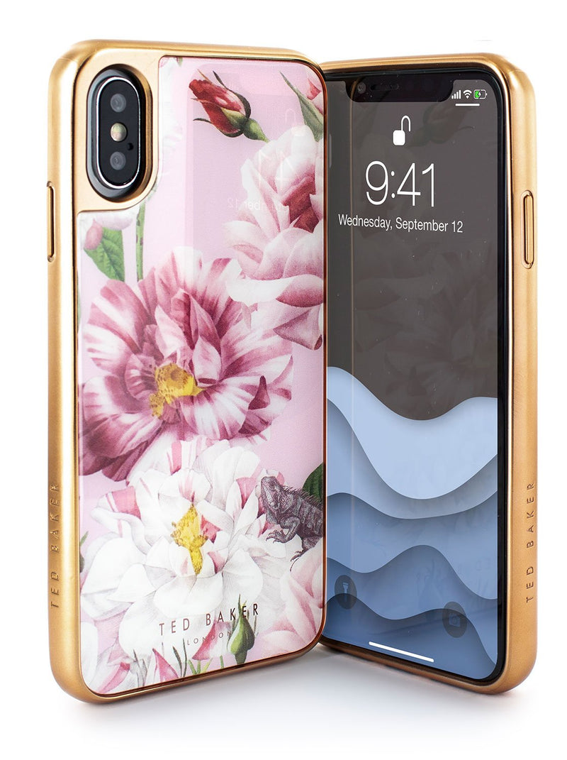 Front and back image of the Ted Baker Apple iPhone XS / X phone case in Pink