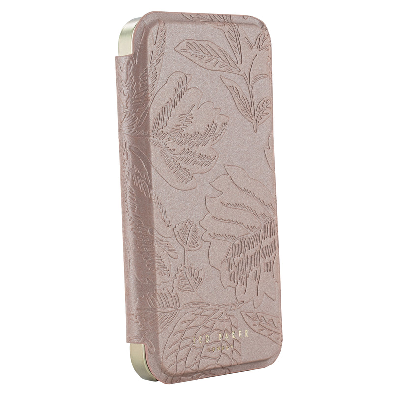 Ted Baker ABALINE Mirror Folio for iPhone 13 Debossed Flowers Rose Gold
