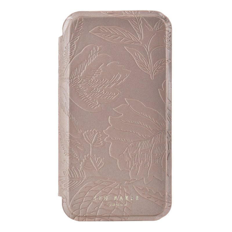 Ted Baker ABALETT Mirror Folio for iPhone 14 Pro Debossed Flowers Rose Gold