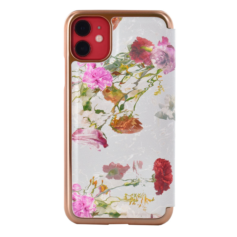 Ted Baker GLADYSS Mirror Folio for iPhone 11 Water Floral Grey Rose Gold