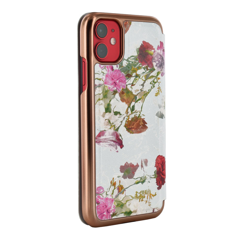 Ted Baker GLADYSS Mirror Folio for iPhone 11 Water Floral Grey Rose Gold