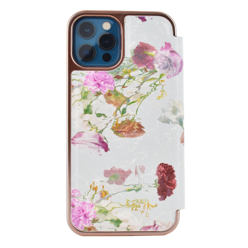 Ted Baker GWLADUS Mirror Folio for iPhone 12 Water Floral Grey Rose Gold