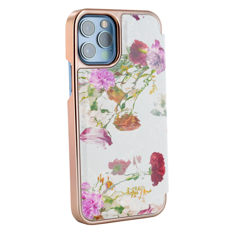 Ted Baker GWLADUS Mirror Folio for iPhone 12 Water Floral Grey Rose Gold