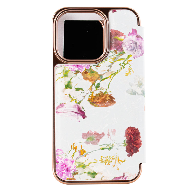 Ted Baker GLADOT Mirror Folio for iPhone 14 Pro Water Floral Grey Rose Gold