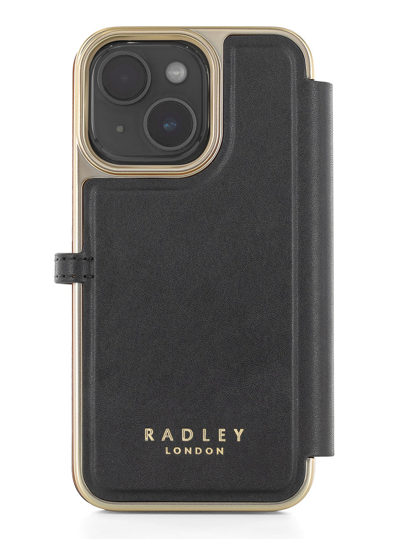 Radley Scotty Dog Embellished Book-style Flip Case for iPhone 13 with Four Card Slots - Black / Tan
