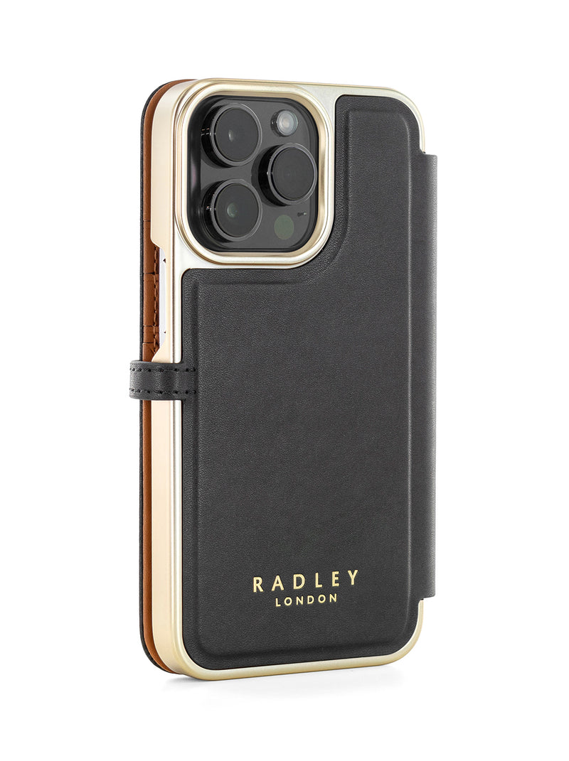 Radley Scotty Dog Embellished Book-style Flip Case for iPhone 14 Pro Max with Four Card Slots - Black / Tan