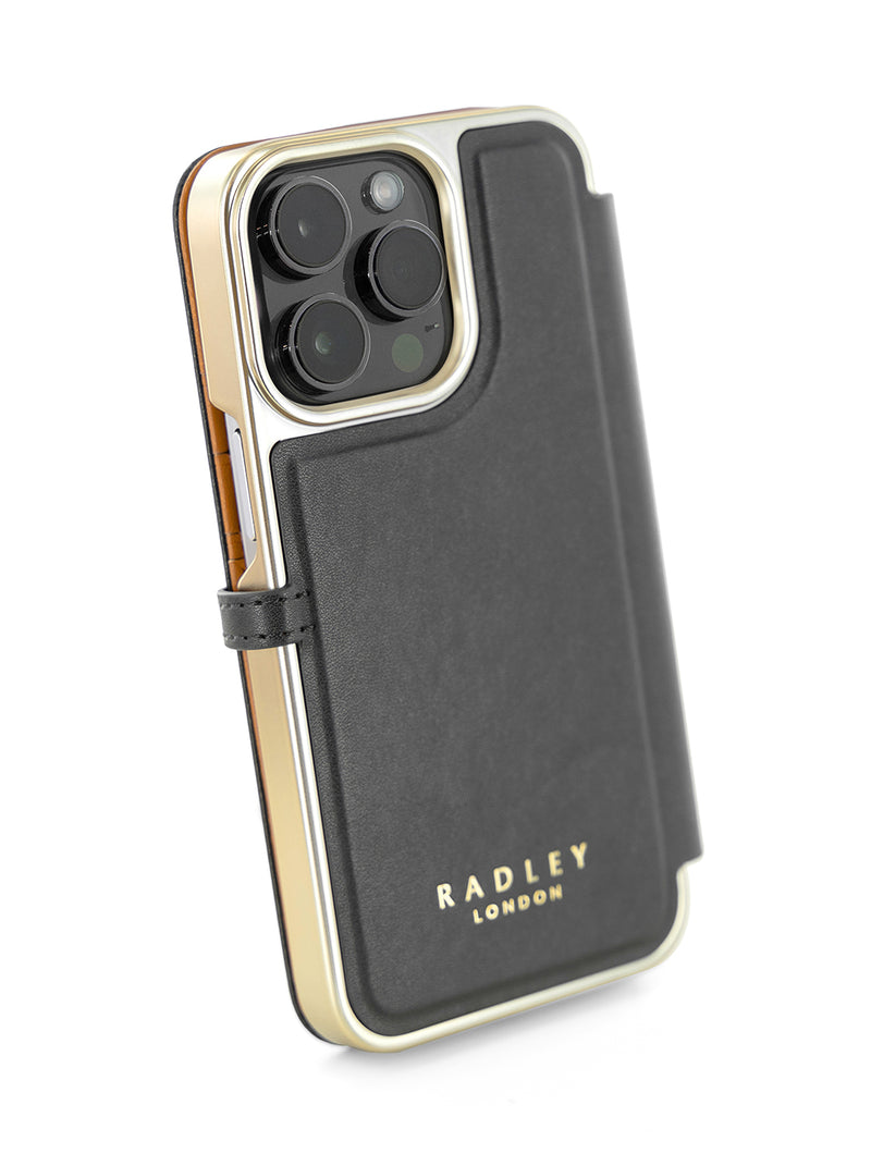 Radley Scotty Dog Embellished Book-style Flip Case for iPhone 12 Pro with Four Card Slots - Black / Tan