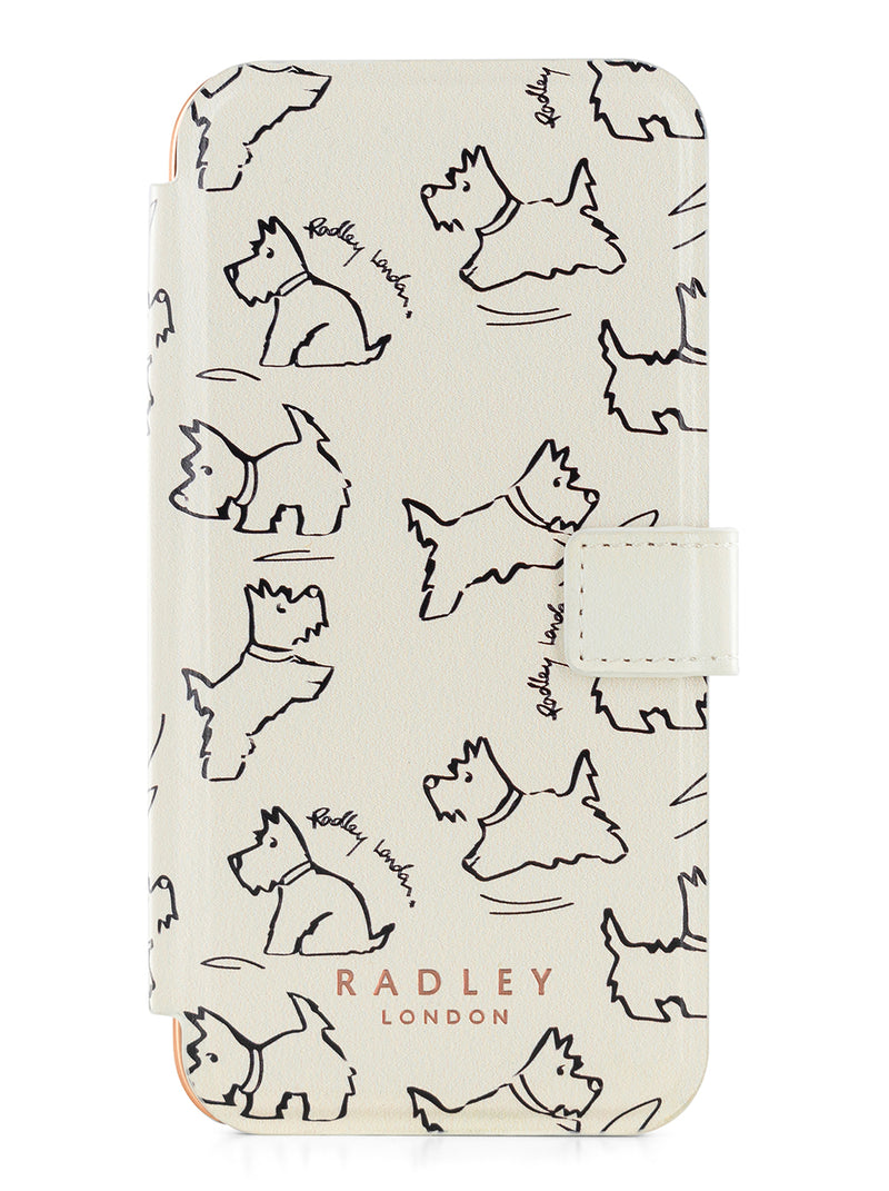 Radley Book-Style Flip Case for iPhone 14 with Two Card Slots - Sketch Street / Chalk