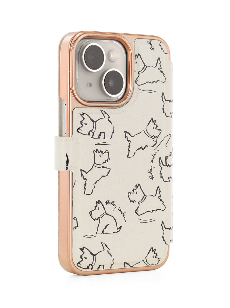 Radley Book-Style Flip Case for iPhone 13 with Two Card Slots - Sketch Street / Chalk