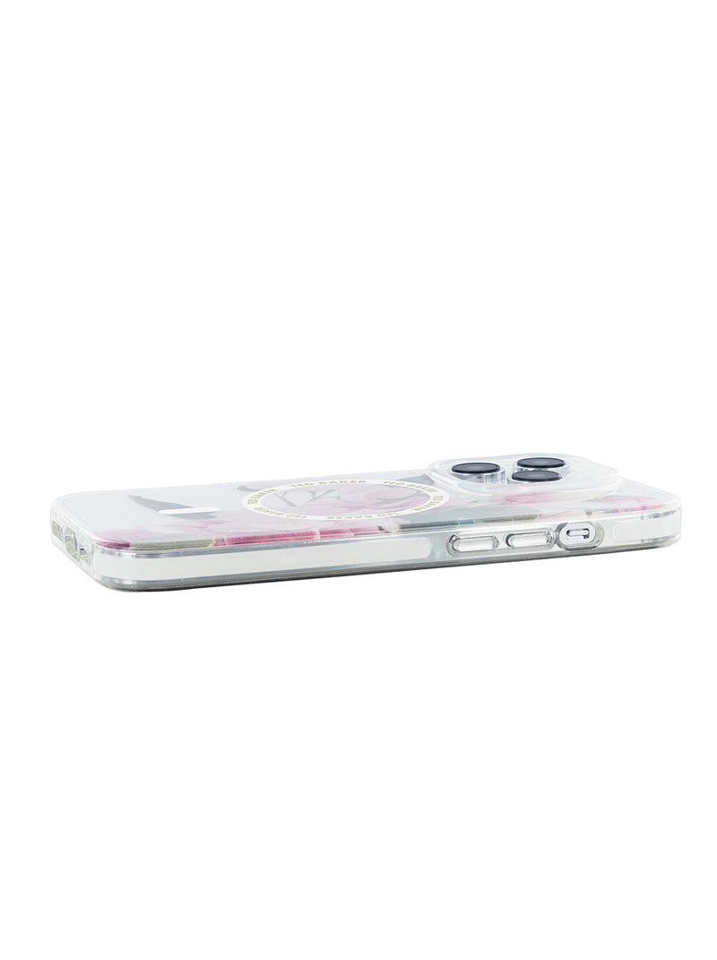 Ted Baker Clear Flower Placement Antishock Phone Case for iPhone 15 Pro Max Cream Bumper with MagSafe