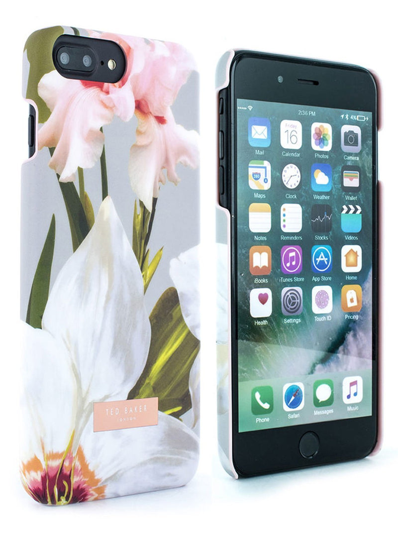 Front and back image of the Ted Baker Apple iPhone 8 Plus / 7 Plus phone case in Mid Grey
