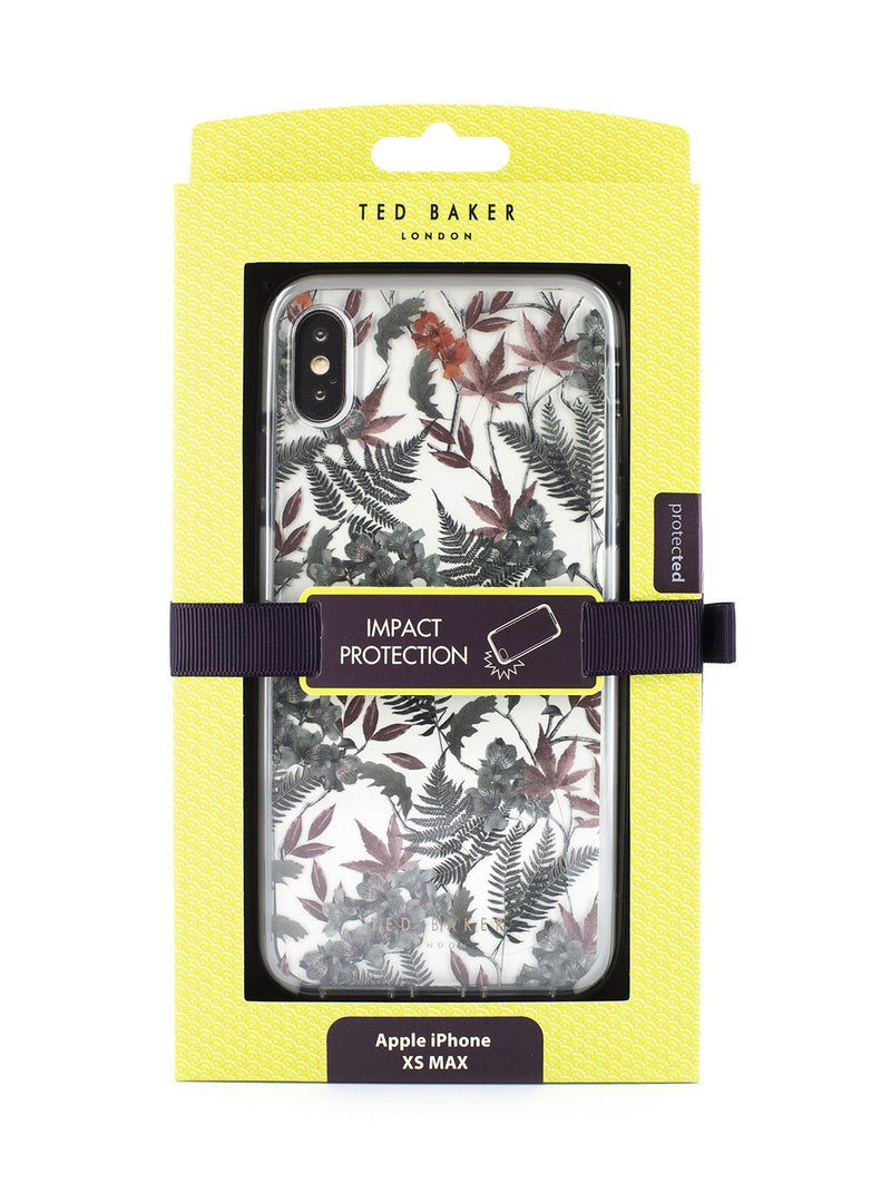 Packaging image of the Ted Baker Apple iPhone XS Max phone case in Clear Print