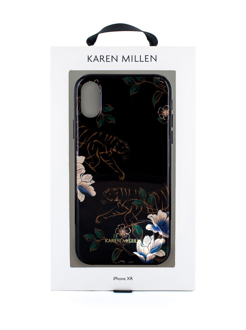 Packaging image of the Karen Millen Apple iPhone XR phone case in Black