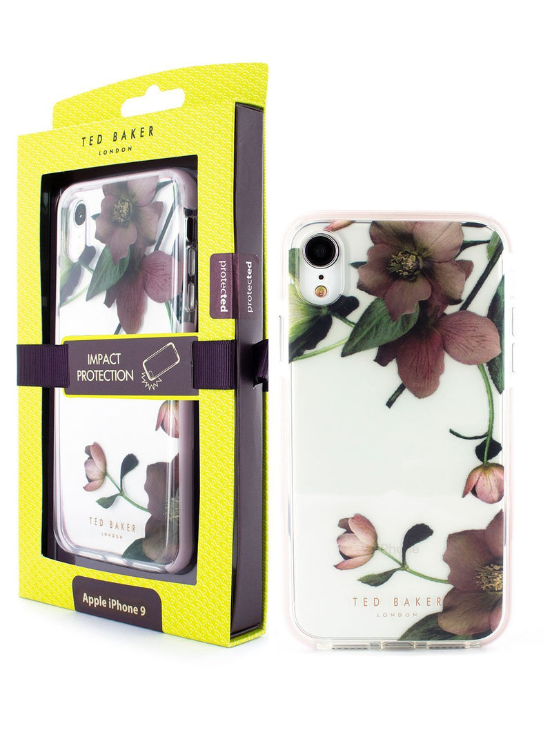 Packaging image of the Ted Baker Apple iPhone XR phone case in Clear Print