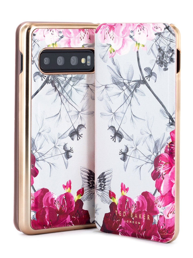 Front and back image of the Ted Baker Samsung Galaxy S10 phone case in Babylon Nickel