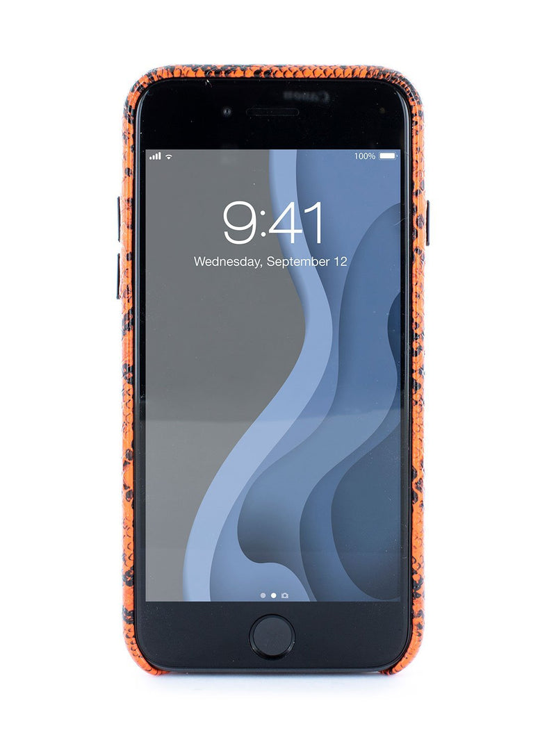 Front image of the Karen Millen Apple iPhone 8 / 7 / 6S phone case in Orange