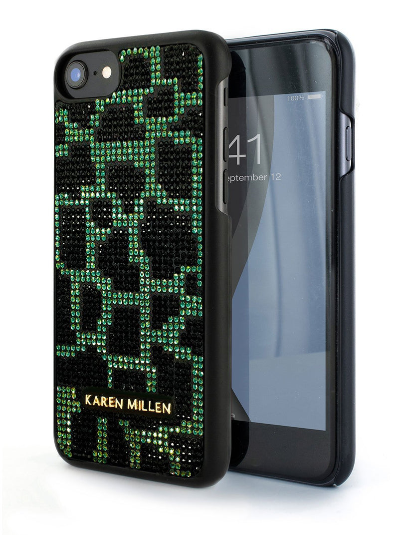 Front and back image of the Karen Millen Apple iPhone 8 / 7 / 6S phone case in Black