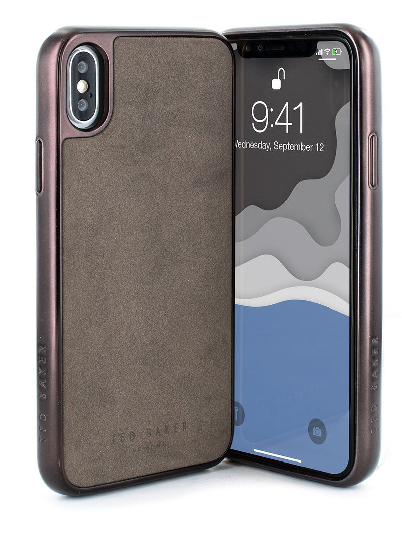 Front and back image of the Ted Baker Apple iPhone XS Max phone case in Grey