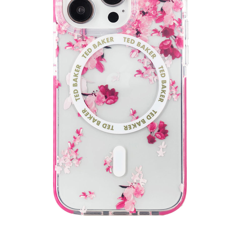 Ted Baker Clear Flower Placement Antishock Phone Case For iPhone 15 Pro Max Cream Bumper with Magsafe