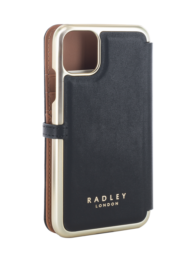 Radley Folio Case for iPhone 11 Black Butterscotch Pale Gold
