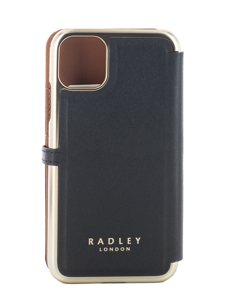 Radley Folio Case for iPhone 11 Black Butterscotch Pale Gold