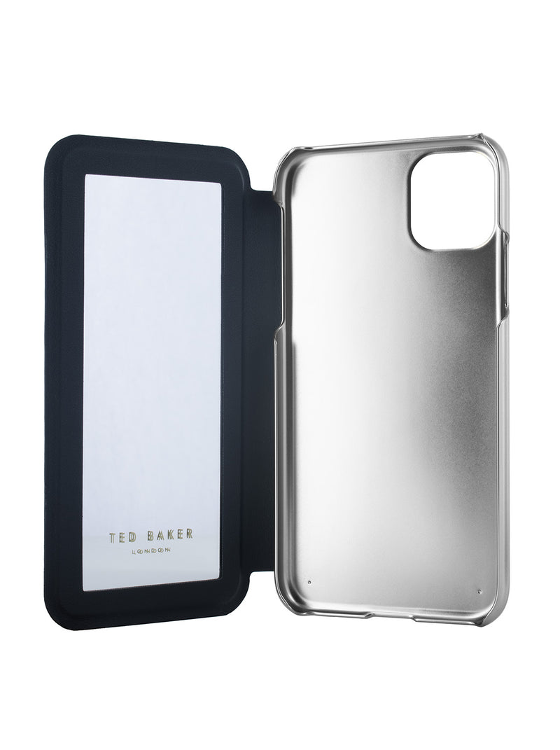 Ted Baker ANEMOI Black Flower Border Mirror Folio Phone Case for iPhone 11 Silver Shell