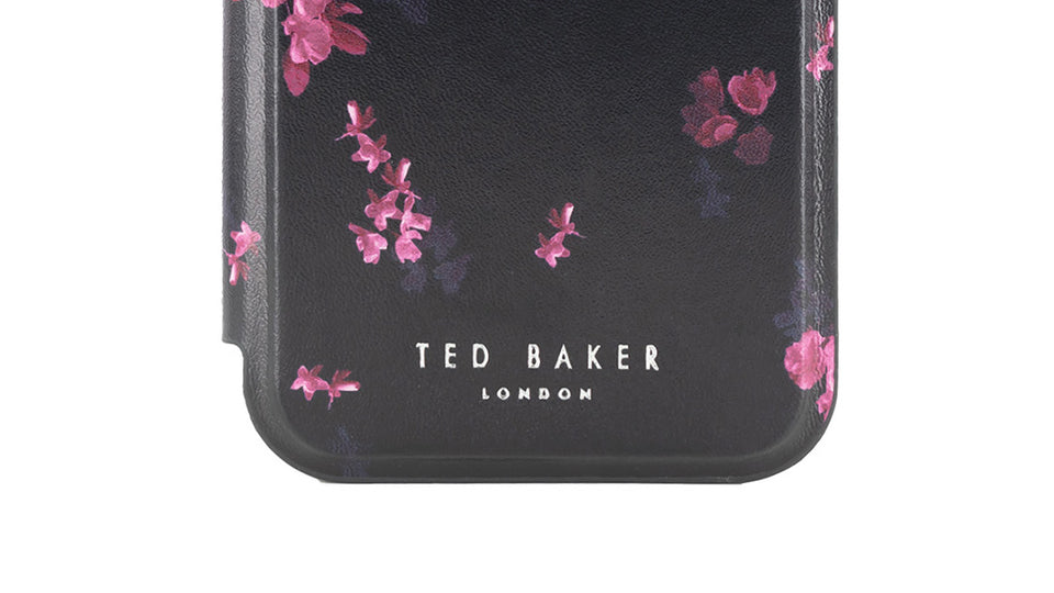 Ted Baker ANEMOY Black Flower Border Mirror Folio Phone Case for