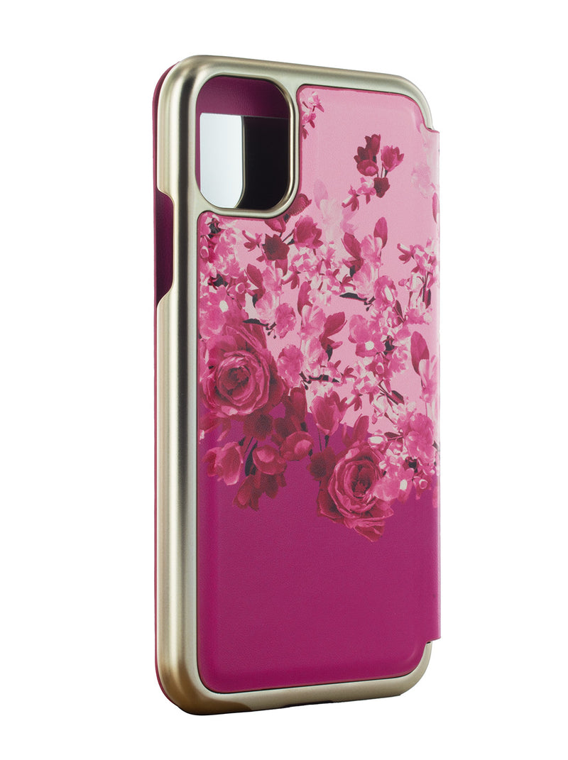 Ted Baker ALSTROM Pink Scattered Flowers Mirror Folio Phone Case for iPhone 11 Gold Shell