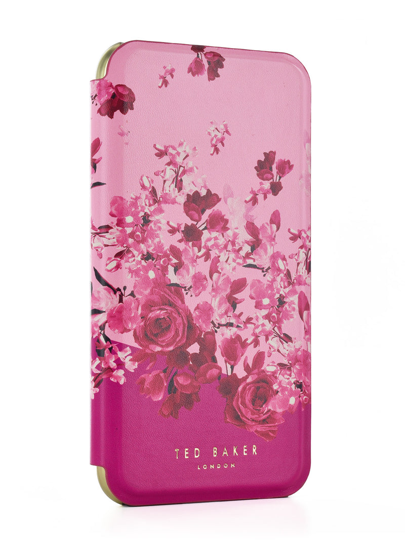 Ted Baker ALSTROM Pink Scattered Flowers Mirror Folio Phone Case for iPhone 11 Gold Shell
