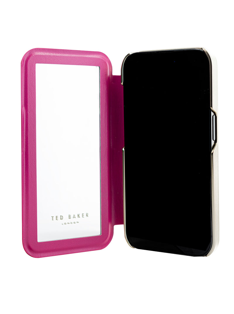 Ted Baker ALSTRIA Pink Scattered Flowers Mirror Folio Phone Case for iPhone 12 Gold Shell