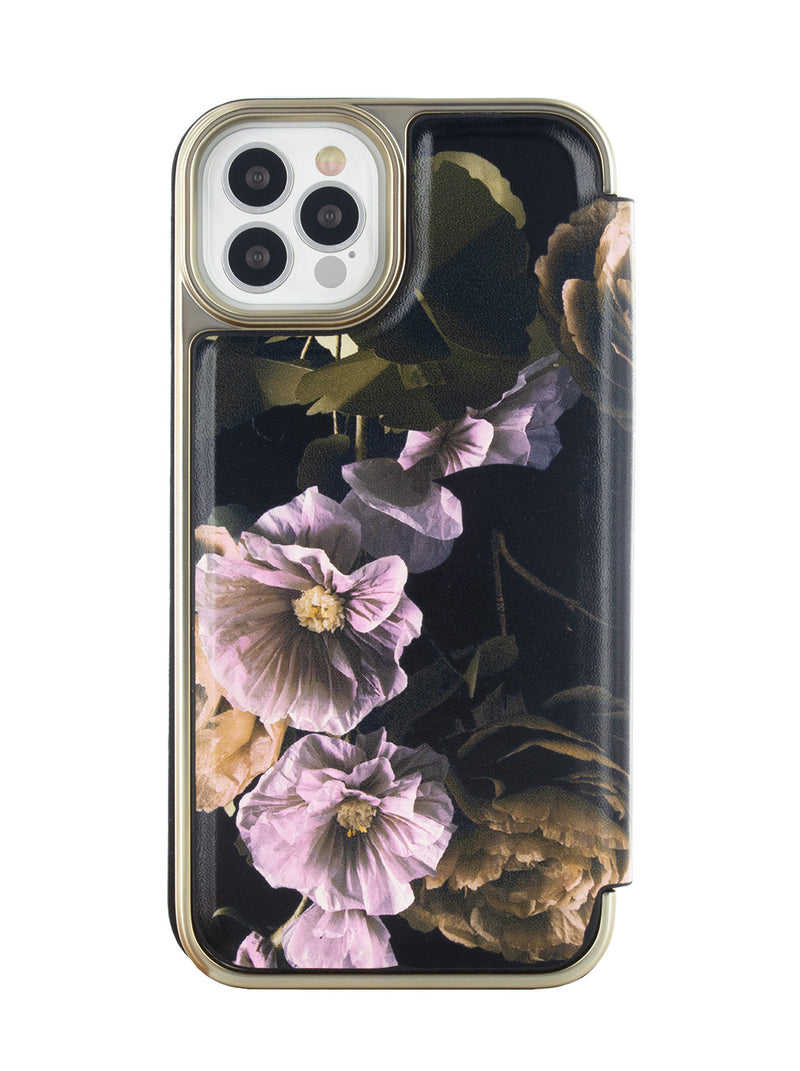 Ted Baker GLADIAS Black Paper Flowers Mirror Folio Phone Case for iPhone 12 Pro Gold Shell