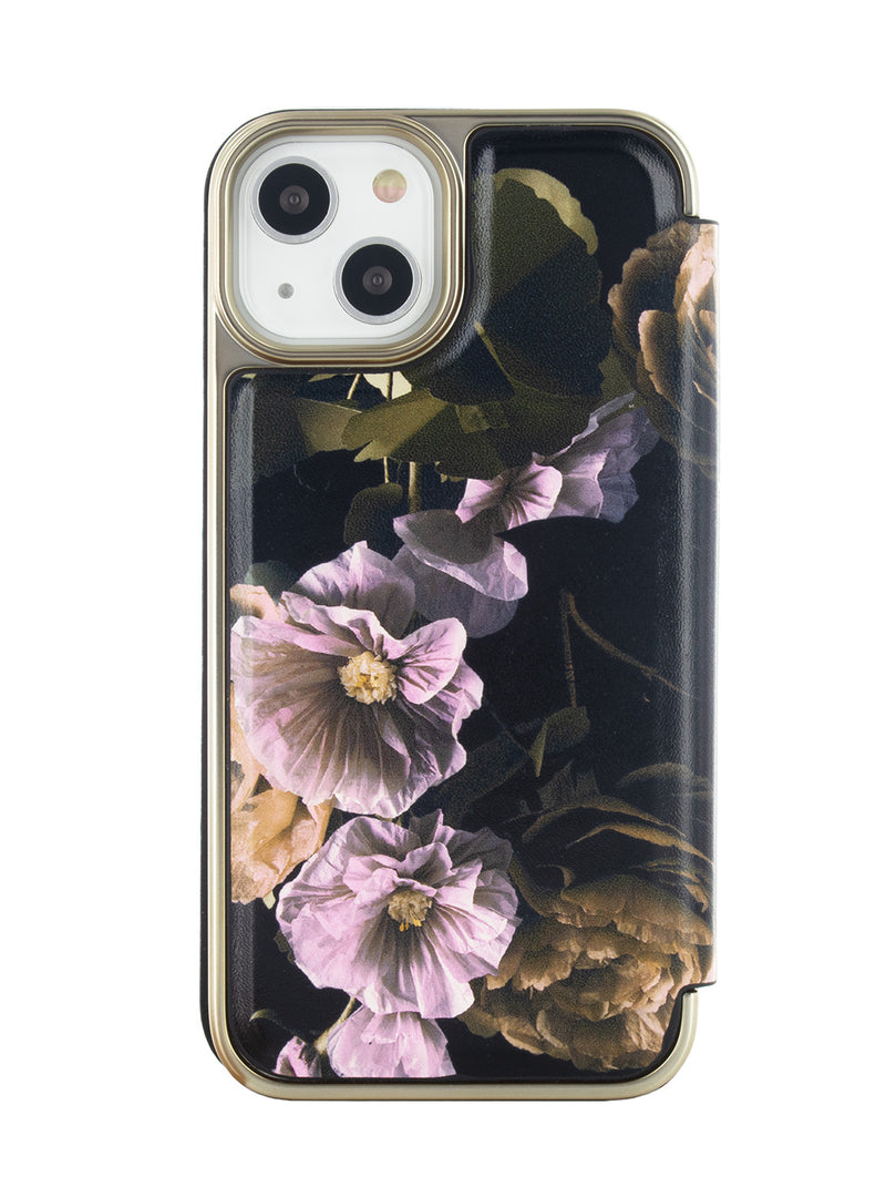 Ted Baker GLADIAL Black Paper Flowers Mirror Folio Phone Case for iPhone 14 Gold Shell